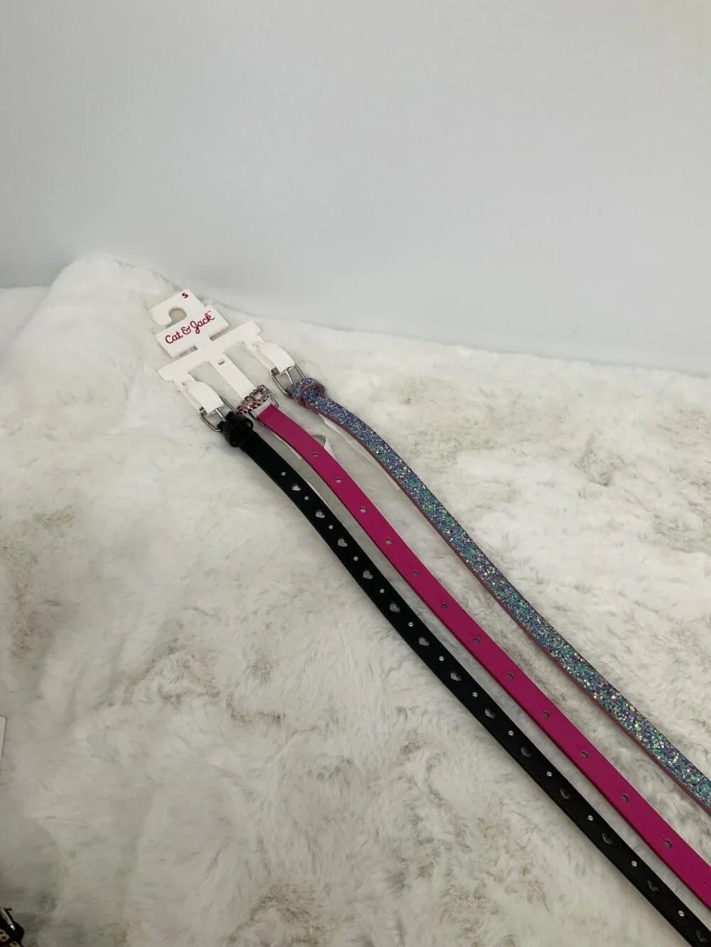 Cat & Jack size Small 3-piece Adjustable belt set, Girl's Glitter, Pink, Black